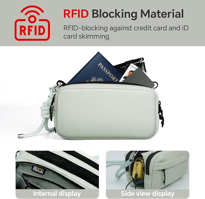 여성용 소형 크로스바디 여행 가방, 생활 방수 나일론, RFID 차단, 물병 슬롯 포함 정리함, 조절 가능한 로프 스트랩