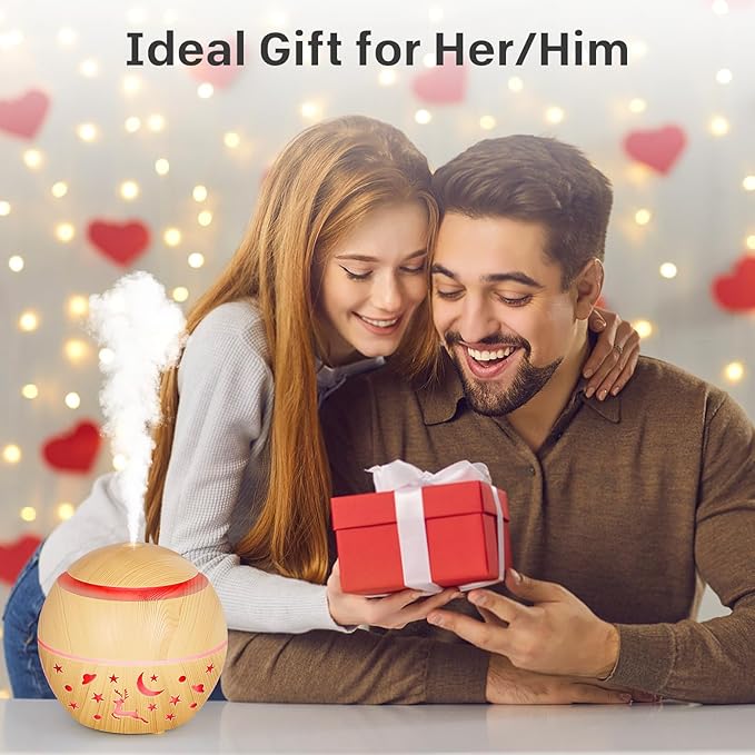 200ml Essential Oil Diffuser, Small Humidifiers for Bedroom with USB Charging, LED Lights, 2 Filter Sticks, Portable Wood Grain Quiet Aromatherapy Mist Diffusers, Gift for Girls