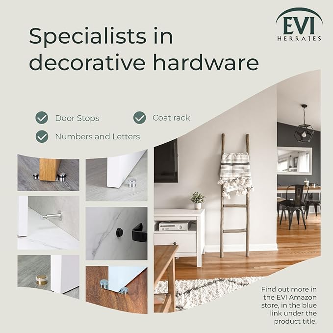 Evi Herrajes | Adhesive Door Stop | Wall Mounting | 1.37x0.59 | Black Lacquered Stainless Steel | Conical Shape | Two Rubbers Included | Adhesive or Screw Installation