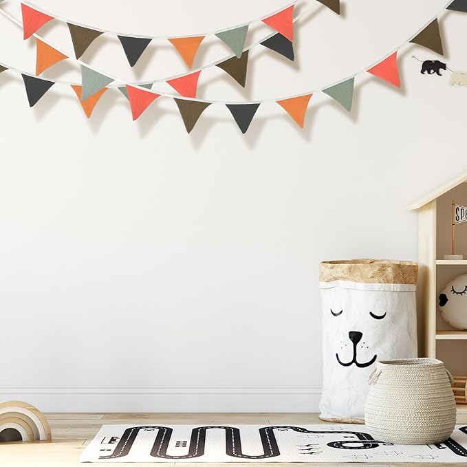 Oudain 2 Pcs Pennant Banner Flags Nursery Garland Triangle Bunting Flags Playroom Wall Decor Banner for Nursery Baby Shower Birthday Boho Wedding Party Event, Each 7.75 ft(Rustic Color)