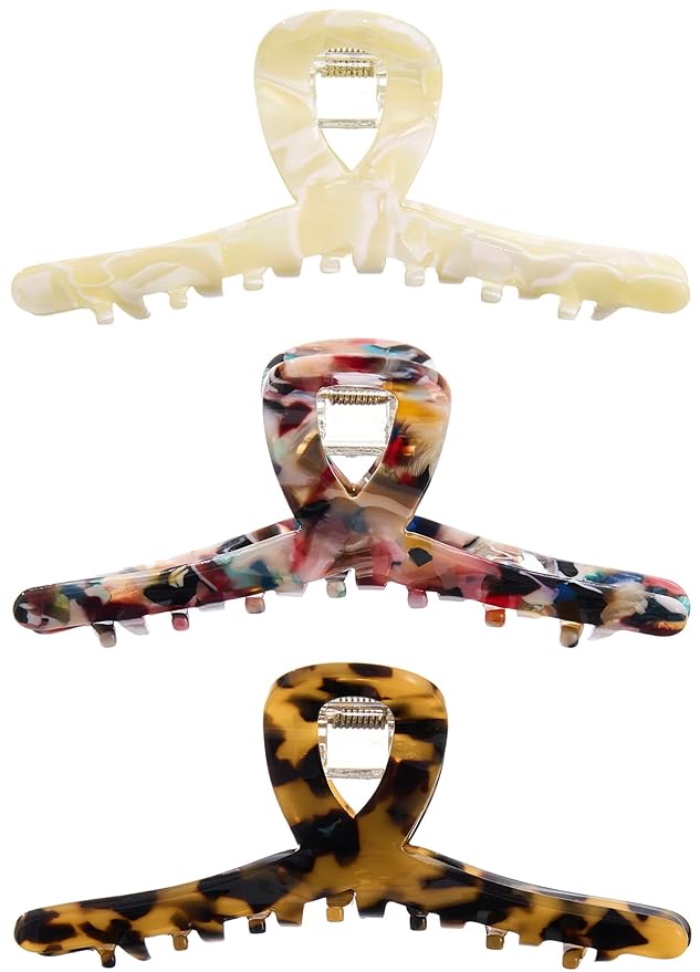 4.1 Inch Hair Clips Tortoise-shell Claw Cellulose Acetate Jaw Clip Celluloid French Design Hair Barrettes Grip Leopard Print Clamps for Women Ladies Mother (3 Pack)