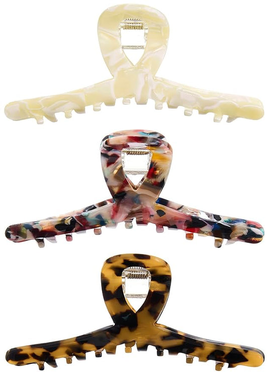 4.1 Inch Hair Clips Tortoise-shell Claw Cellulose Acetate Jaw Clip Celluloid French Design Hair Barrettes Grip Leopard Print Clamps for Women Ladies Mother (3 Pack)