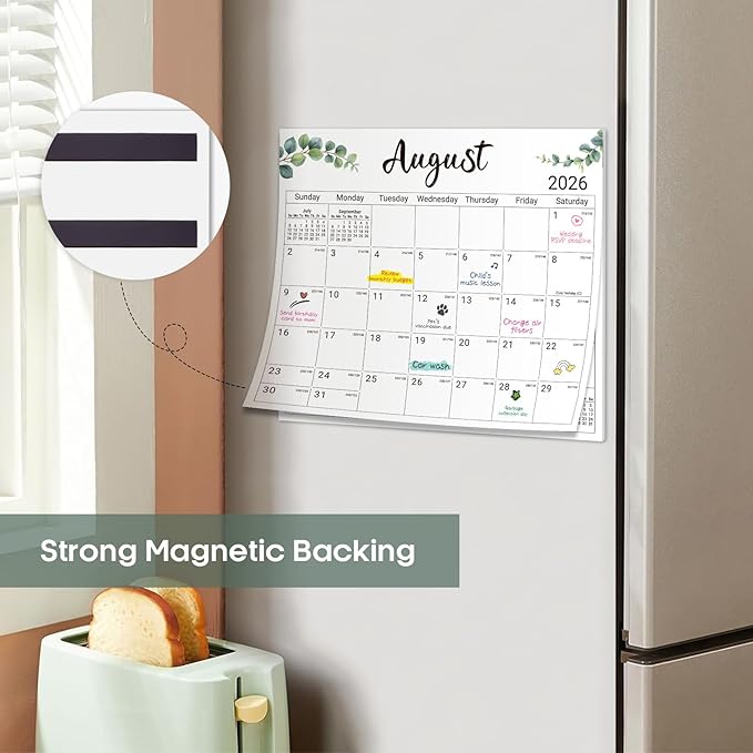 Aesthetic 2026-2027 Magnetic Calendar for Refrigerator, 21-Month Fridge Calendar Magnet from April 2026 to December 2027, Greenery Design for Easy Organizing