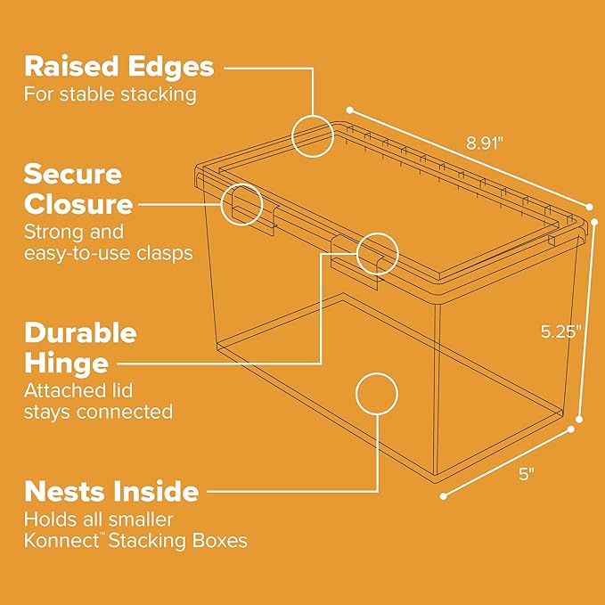Bostitch Konnect Storage Containers with Lids, Organizer, Clear Plastic Box, Stackable Nesting Bins, Large, 2 Pack