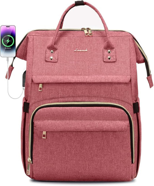 LOVEVOOK Laptop Backpack for Women, 17-inch Professional Women's Travel Backpack Purse Computer Laptop Bag Nurse Teacher Backpack, Waterproof College Work Bag Carry-on Backpack with USB Port, Light Red