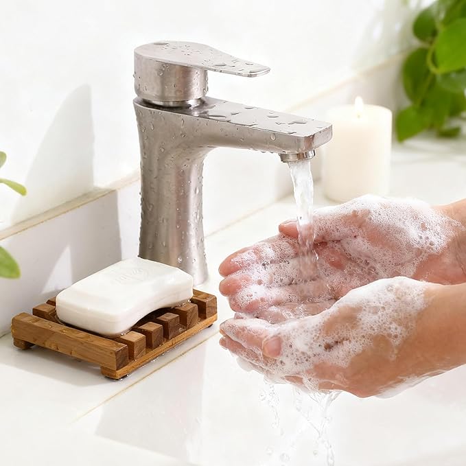 2PCS Slotted Bar Soap Holder Teak Wood by HTB, Kitchen Wooden Sponge Holder, Self Draining Soap Dish for Shower, Sink, Bathroom, Bathtub, RV