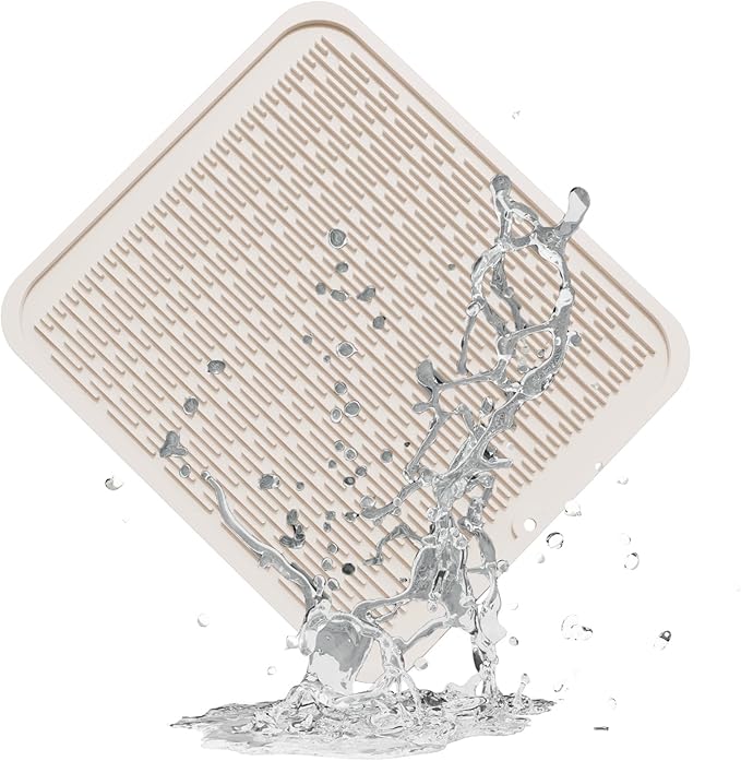 ZLR Silicone Dish Drying Mat for Kitchen Counter, Eco-Friendly Fast Dry Dish Mat, Easy Clean Multi Usage Drying Matt, Heat Resistant Trivet, 16" x 18" XL, Cassava White