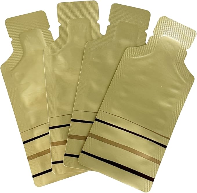 PABCK 100 Pcs Disposable Open Up Mylar Storage Bags Cosmetic Shampoo Liquid Containers Sample Pouch Heat Seal Foil Bag Travel Use Packets for Toiletries Skincare Lotion (Gold, 2.95x5.12 inch)
