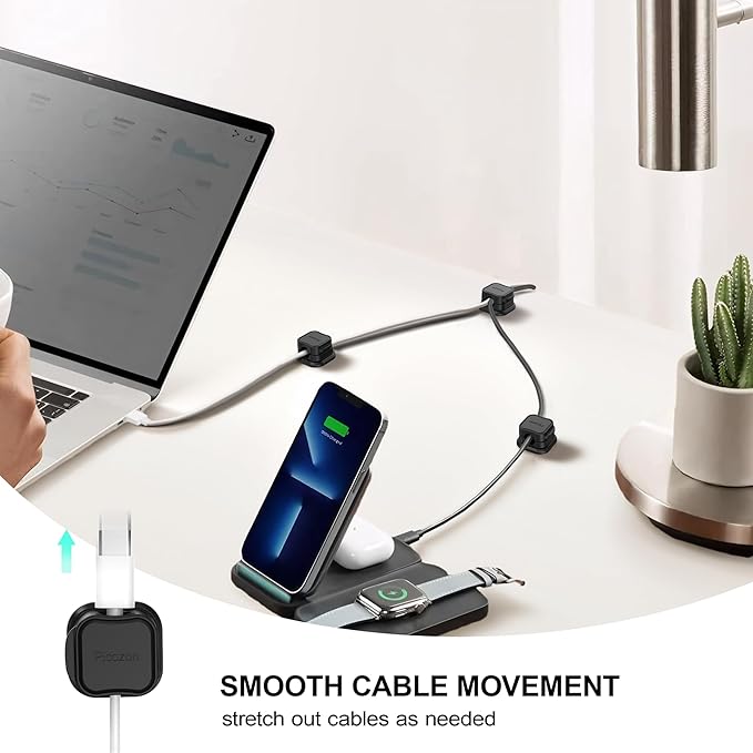 24 Pack Magnetic Cable Clip Organizer Cord Holder, Picozon Adhesive Cable Management, Wire Phone USB Charger Cable Holder, Keeper Organizer for Office Home Desktop Table - Black