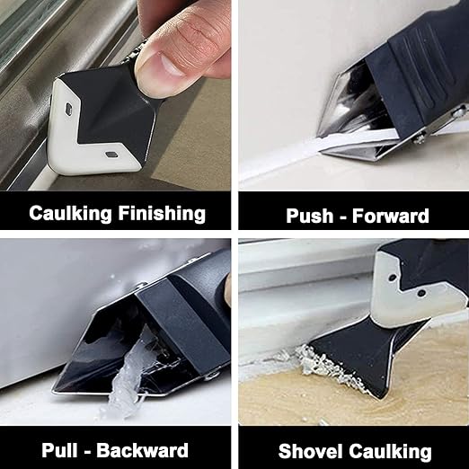 King&Charles Silicone Caulking Tool Kit, 3 in 1 Caulk Remover & Grout Removal Tool, with 4pc Glass Glue Angle Scraper