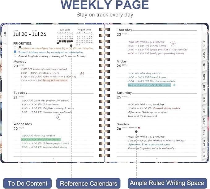 Planner 2026-2027, Weekly and Monthly Academic Planner, July 2026 - June 2027, Hardcover Calendar Agenda Book for School Year Planning, School Supplies for Teacher and Student, A5(6.3'' x 8.5'')
