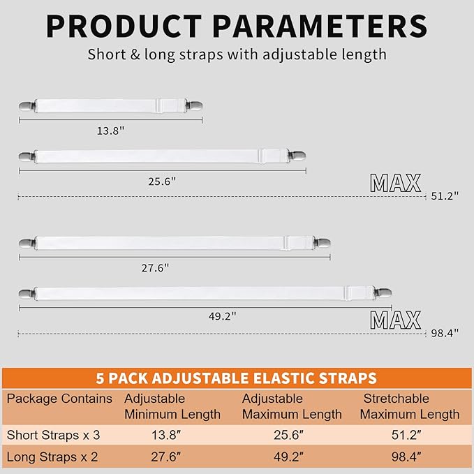 Table Cloth Holder Clips Hidden Straps 5 Pack, Adjustable Elasticity Picnic Tablecloth Clips, Large Clamps for Thick Tables Bench Cover Indoor Outdoor Party Restaurant Camping RV Essential (white)