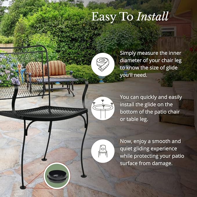 Jejavu 1-1/2" Deluxe Wrought Iron Chair Glides, Protect Your Outdoor Furniture, Chair Leg Floor Protectors, Floor Protector, Pack of 25, Black