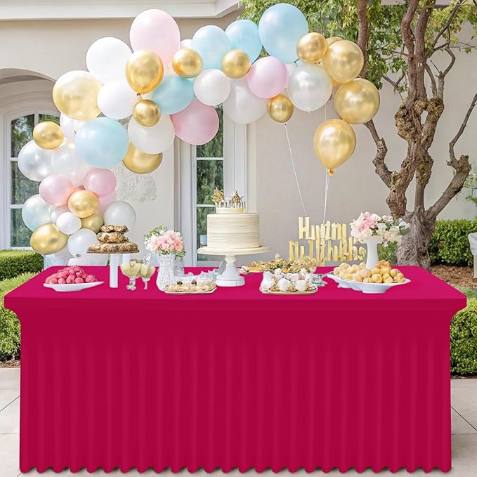 Smiry Spandex Tablecloth, Elastic Fitted Stretch Tablecloth for 8FT Rectangle Tables, Waterproof Washable Table Cover Skirt for Outdoor, Wedding, Banquet & Parties (Fuchsia, 96Lx30Wx30H Inch)