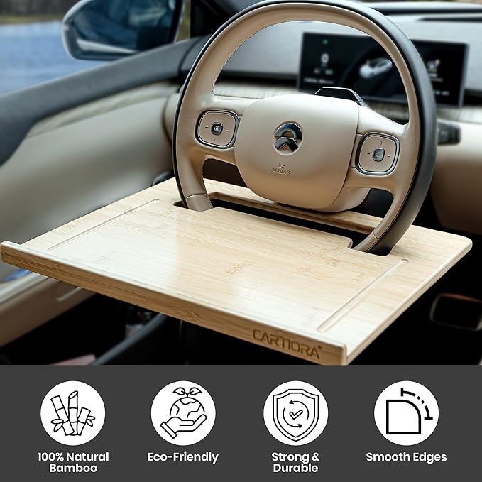 Essential Steering Wheel Tray - Car Table for Meal, Multipurpose Steering Wheel Table for Travelers, Table and Laptop Holder, Laptop Tray for Work