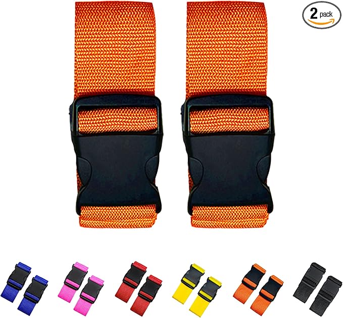 2 Pack Suitcase Straps, Bright Color Adjustable Luggage Belts, TSA Approved (Orange)