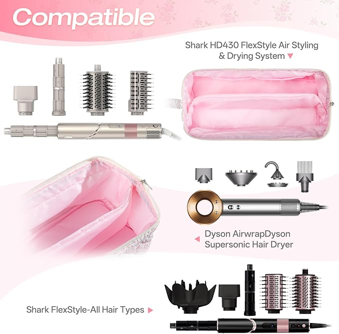 Quilted Hair Tool Travel Bag, Shark Flex Style Travel Case For Dyson Hair Dryer Airwrap Bag, Curling Iron Bags Quilted For Shark Dyson Revlon Organizer Accessories - Pink Floral