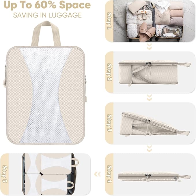 8 Set Compression Packing Cubes for Travel, Packing Cubes Compression Travel Accessories Expandable Packing Organizers for Carry on Luggage Suitcase