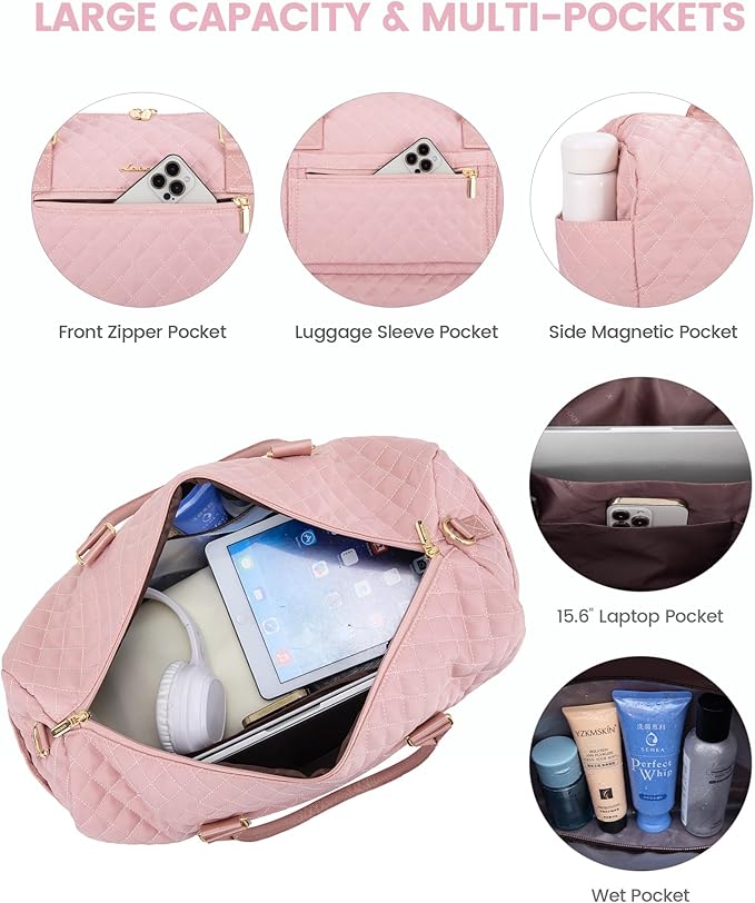LOVEVOOK Travel Duffle Bag for Women, Weekender Overnight Bag with Shoe Compartment, Carry-on Bag with Toiletry Bag, Gym Duffel Bag with Wet Pocket, Hospital Bags for Labor and Delivery, 3-Piece Set