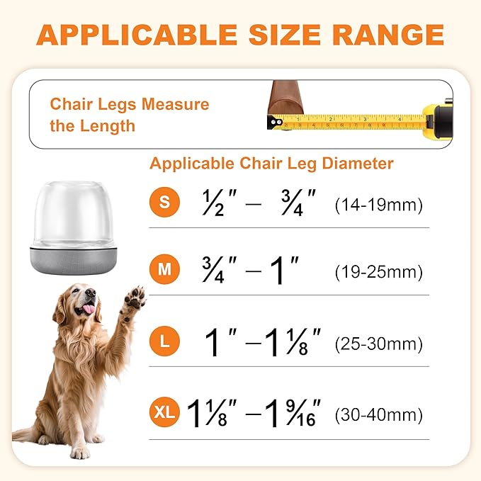 Chair Leg Floor Protectors for Hardwood Floors – Smooth Nylon Base Won’t Trap Cat or Dog Hair, Clear Silicone Caps No Scratch & Silent on Carpet & Tile (16 Pack, Fits 1/2" to 3/4")