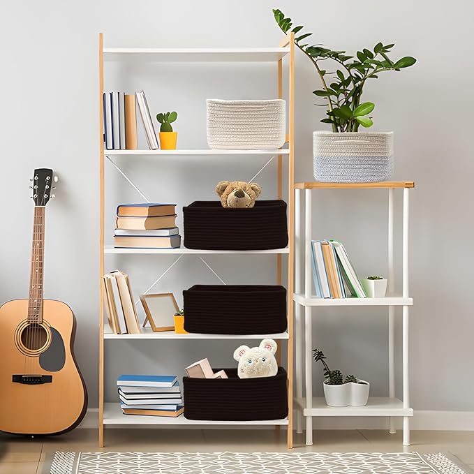 COMFY-HOMI 11.5"x7.5"x4.7" Storage Baskets for Organizing | Cotton Rope Woven Basket | Toy Storage Bin Box | Basket for Shelves, Closet Organizer Bin, Decorative Closet Shelf, 1 Pack all black
