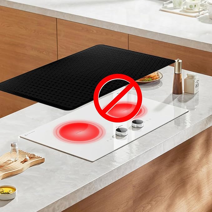 YUHFERA Stove Top Cover for Electric Stove - Silicone Stove Mat for Glass Top, Glass Cooktop Protector, XL Dish Drying Mats for Kitchen,Oven Covers for Electric Stove (Black,36 x 21)