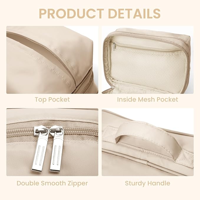 Travel Cosmetic Bag Women Portable Makeup Case Organizer Wide-open Toiletry Pouch for Cosmetics Toiletries (khaki)