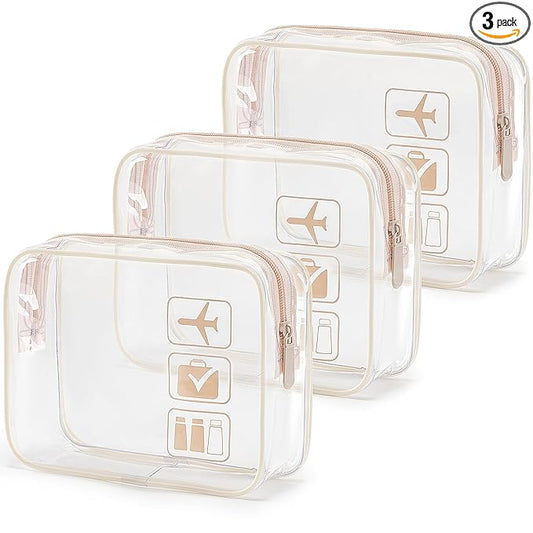 MODENGKONGJIAN TSA Approved Toiletry Bag, 3 Pcs Clear Toiletry Bags Quart Size Travel Makeup Cosmetic Bag for Women Men, Carry-on Airport Airline Compliant Bag (Flesh Pink)