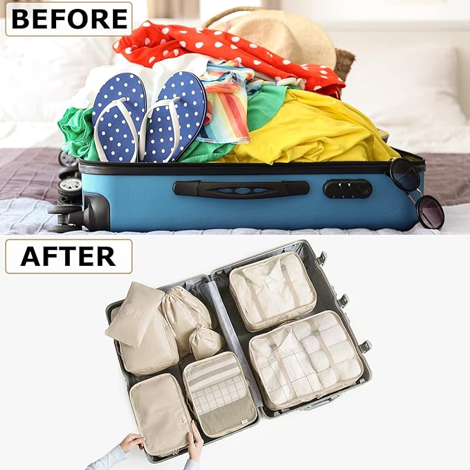 LANSKLBD 8 Set Packing Cubes for Suitcases, Travel Luggage Packing Organizers, Travel Accessories Essentials Luggage Organizer with Shoe/Toiletry/Laundry Bag