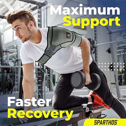 Sparthos Shoulder Brace - Support Sleeve for Torn Rotator Cuff, AC Joint Pain Relief - Arm Immobilizer Strap Wrap - Fits Bicep 14-30 in, Left or Right, Men & Women - Measure Before Purchase - XXL