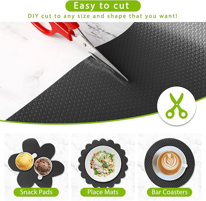 HooTown Shelf Liner Kitchen Cabinet Drawer Mats 11.8 Inch Wide x 19.6 Feet Long, Non Adhesive EVA Rubber Washable Waterproof Pantry Closet, Cupboard, Drawer Organizer Mat, Black