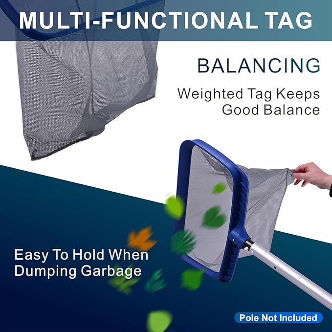 POOLAZA Pool Skimmer Net, Larger Capacity Pool Net Skimmer with Durable Deep Net, Sturdy Frame Pool Nets for Cleaning Effortlessly, High-Efficiency Pool Leaf Net with Easy Scoop Edges