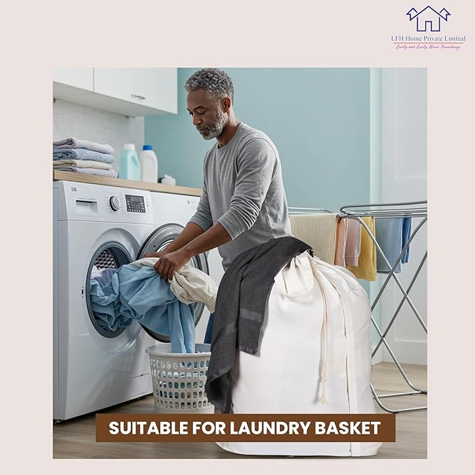 LFH Home Cotton Canvas Extra Large Laundry Bag with Handle, Heavy Duty Drawstring Closure Washable Laundry Bags School Travel, Home, Hotel, College Dorm, Organizer Sack, Toys 28x36-White Thanksgiving