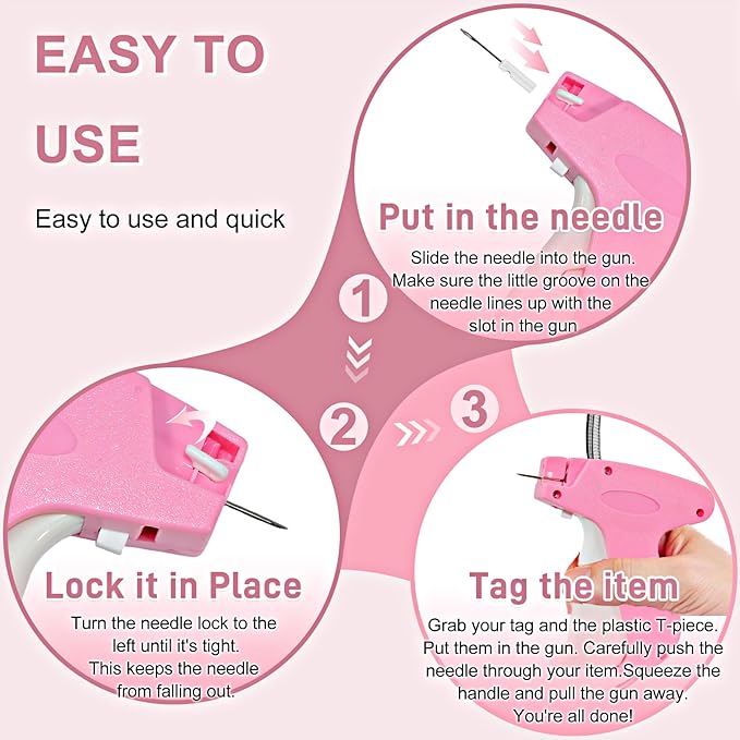 Stitch Gun for Clothes， Handheld Stitch Gun Quick Clothing Fixer，Sewing Kit Includes 1,000 Black Fasteners & 1,000 White Fasteners & 6 Needles (Pink-White)