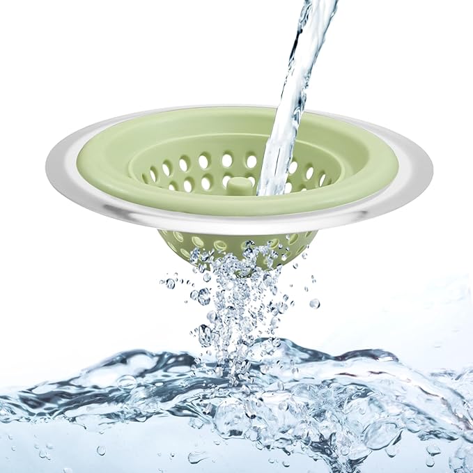 2 PCS Kitchen Stainless Silicone Sink Strainer, 4.5 inch Diameter… (Light Green)
