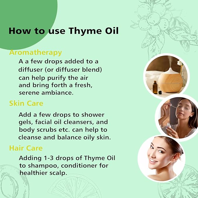 Thyme Oil - 100% Pure Essential Oil for Skin, Hair, Diffuser & DIY Crafts - 10mL Natural Herbal Scent