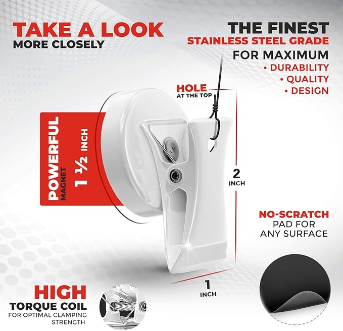 Force Magnet - Magnetic Clips Pack of 10 - Premium Quality Super Strength Magnet Clips with Anti Scratch Pads - Make Notes, Remember Appointments and Hang Keys on Metal Surfaces - Heavy Duty (White)