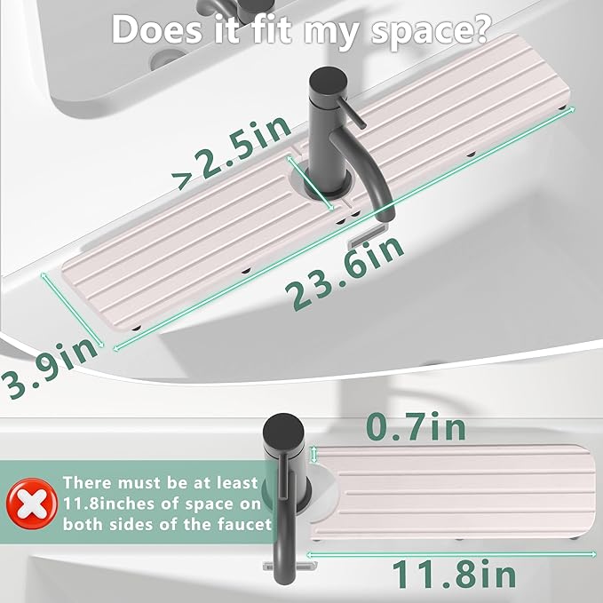 23.6inch x 4inch Kitchen Sink Faucet Mat, Water Absorbing Stone Faucet Splash Guard for Bathroom Counter, Quick Drying Diatomite Tray for Kitchen Sink, White