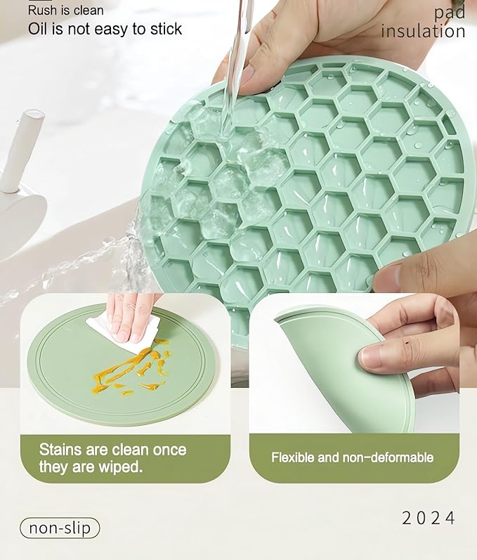 5-Pack Silicone Trivet Mats for Hot Pots, Pans & Dishes – Non-Slip Heat Resistant Round Placemats, Kitchen Counter Protectors & Coasters (Home Essentials Light Green 6.3"*6.3"*0.24")