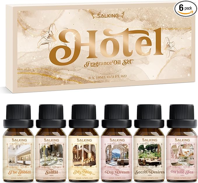 SALKING Hotel Diffuser Oils Gift Set, Hotel Scent Essential Oils for Diffuser, Luxury Fragrance Oil Set, Candle, Soap Making Scents, Santal, My Way, Day Dream, Secret Desires, White Tea