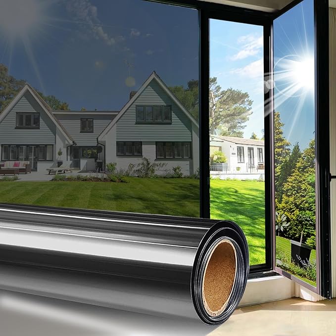 Window Tint for Home Privacy Film See Out Not in,Heat Block 95% UV One Way Reflective Film Static Cling for Door Window Home Office(Black 45.2X314.9 inch)