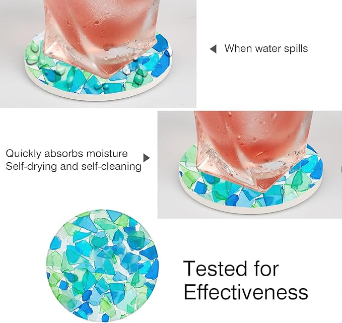 2 Pack Ceramic Coasters for Drinks – Absorbent Stone Coaster with Non-Slip Cork Back, Heat-Resistant & Durable for Coffee Table & Desk, Aesthetic Home & Office Decor (Stained Glass)