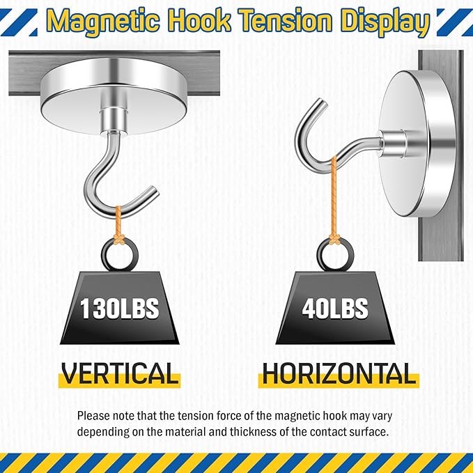 FINDMAG Magnetic Hooks, 110lbs Heavy Duty Magnetic Hooks for Hanging, Extra Strong Magnet Hooks, N52 Magnet Hooks for Cruise Travel, (6 Pack, Silver)