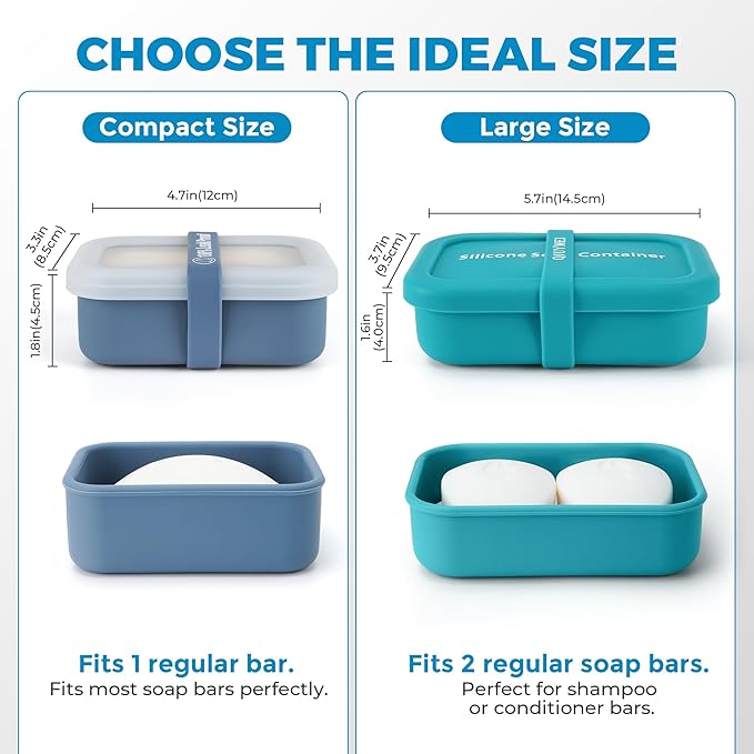 Compact Leakproof Travel Soap Case with Lid & Silicone Strap - Portable Draining Soap Bar Holder for Gym, Bathroom, Camping - Lightweight Silicone Soap Dish Container (Blue)