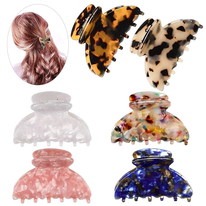 WILLBOND 6 Pieces Medium Hair Claw Clips for Thin Hair 2.6 Inch Tortoise Shell Clip Banana Jaw Hairpin French Style Barrettes Head Accessories for Women Girls(Stylish Patterns)