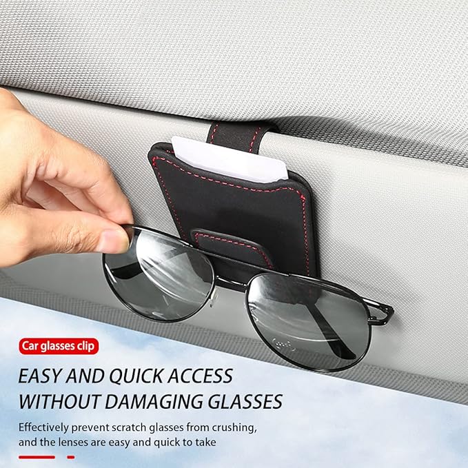 8sanlione Sunglasses Holder for Car Sun Visor, Magnetic Leather Glasses Hanger Clip, Eyeglass and Ticket Card Storage Mount, Auto Interior Accessories Universal for Vehicle SUV Truck (Gray)