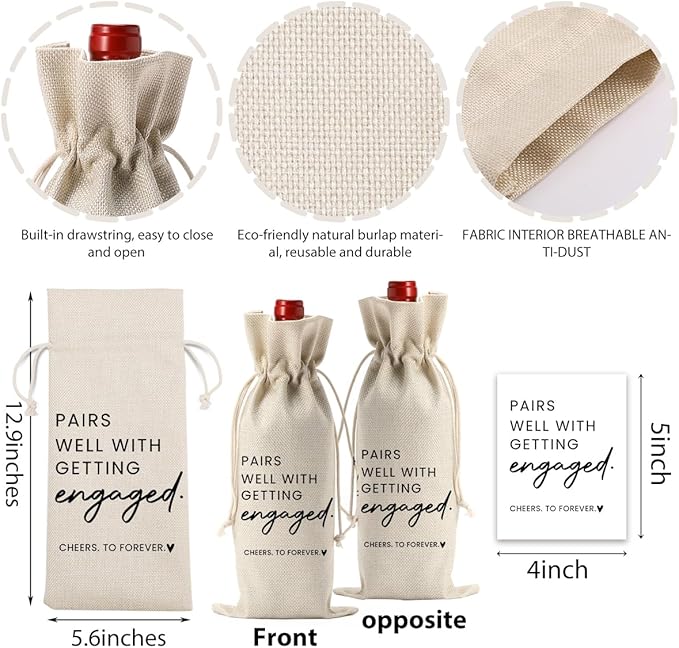 Bride Engagement Gifts for Women Couples Boyfriend Girlfriend Fiance Future Mrs Newlywed Engaged Wedding Bridal Shower Wedding Party Wine Bag Set with Wine Label