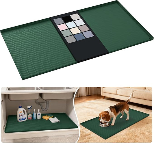 URMONA Waterproof Silicone Under Sink Mat 40'' x 22'' Shelf Liner for Kitchen and Bathroom, Cabinet and Counter Protector, Storage and Organizers, Litter Mat, Pet Cat Puppy Essentials(Green)