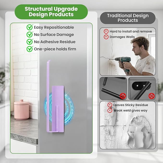 Magnetic Paper Towel Holder for Fridge, Toilet Paper Roll Holder Magnetic Paper Towel Rack Wall Mount Fridge Organizer for Papers Towel Roll Bathroom Toilet Garage RV Decor Kitchen Organization Purple