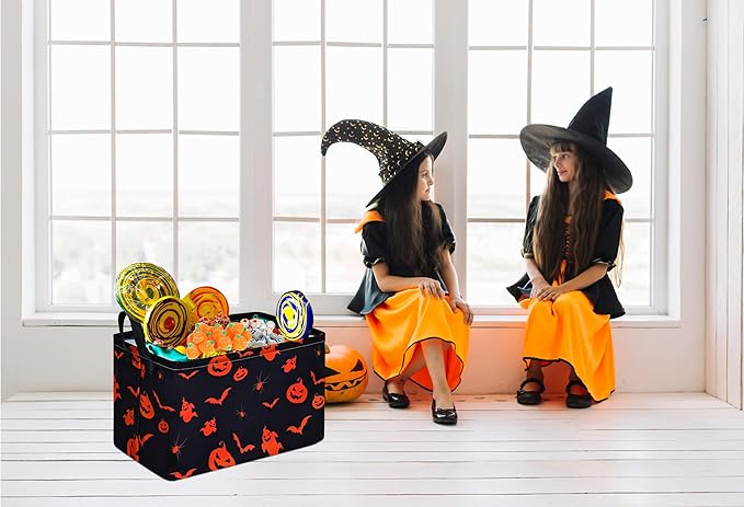 MAIZMZ Halloween Pumpkin Ghost Toys Storage Basket for Shelves Foldable Party Open Gift Box Waterproof Clothes Organizer Laundry Nursery Hamper with Handles Room Decor